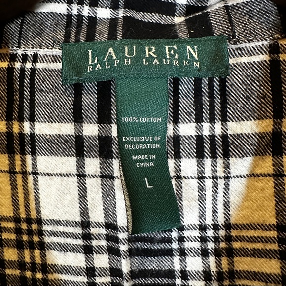 Lauren Ralph Lauren Plaid Flannel Pajama Button Down Top Women’s Size L Sleep - Picture 6 of 10